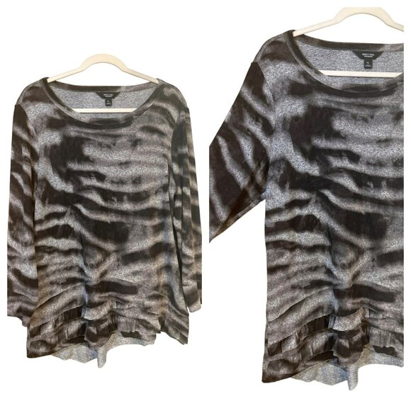 Simply Vera Wang Womens Blouse PL 23x28 Abstract Zebra Black Gray - Picture 1 of 7